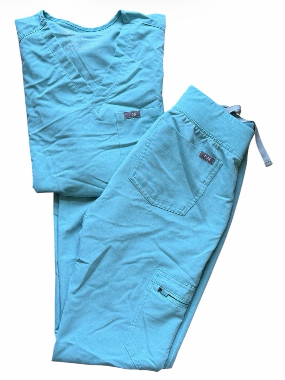 Figs Aqua V-Neck Scrub Top XS and Drawstring Pants XXS